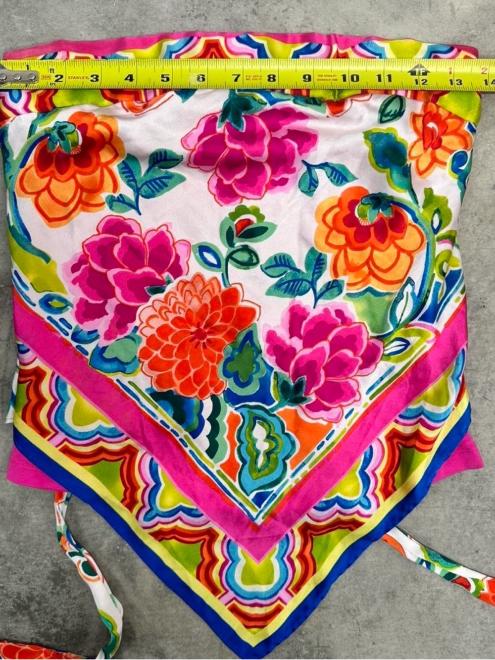 Vibrant Floral Silk Scarf Top - Pink Multicolor - Picture 3 of 6